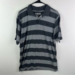 Hurley Mens Polo Shirt Medium Gray Striped Short Sleeve Casual